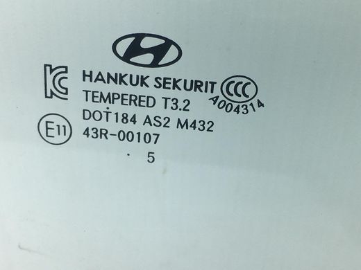 Скло дверей заднє праве HYUNDAI VELOSTER 2011-2018 83421-2V000, 83421-2V000, A