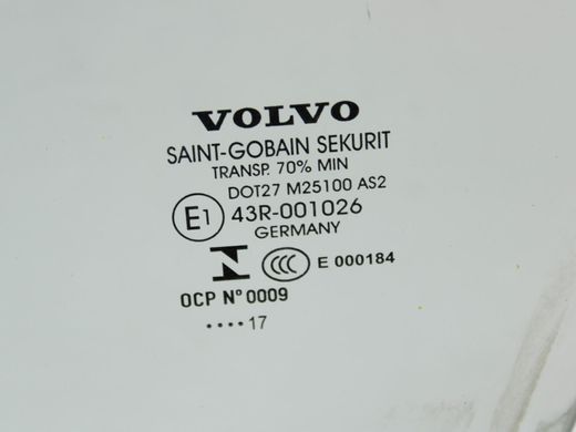 Скло дверей переднє ліве VOLVO V60 Y20 2013-2018 31385410, 31385410, B