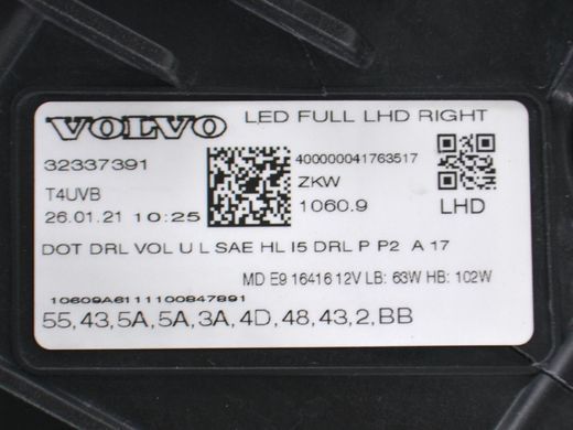 Фара передня права VOLVO XC60 2017- (з блоком 31427776) 32337391, 32337391, A