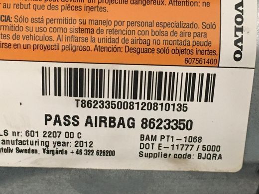 Подушка безпеки передня права VOLVO V50 P12 2010-2012 8623350, 8623350, A