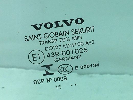 Скло дверей заднє ліве VOLVO S60 Y20 2013-2018 31385416, 31385416, A