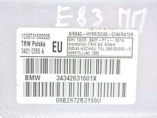 Подушка безпеки передня права BMW X3 E83 2006-2010 (в двері) 72123426316, 72123426316, A