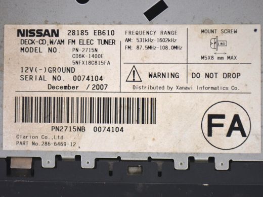 Автомагнитола NISSAN NAVARA D40 2005-2010 28185EB610, 28185EB610, A